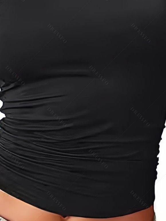 Débardeur à col asymétrique, couleur unie, froncé, style décontracté - Noir XL | US 10