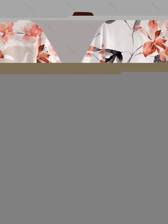 Chemise de vacances pour homme, imprimé aquarelle de fleurs et de feuilles, à boutons - Rose clair 5XL