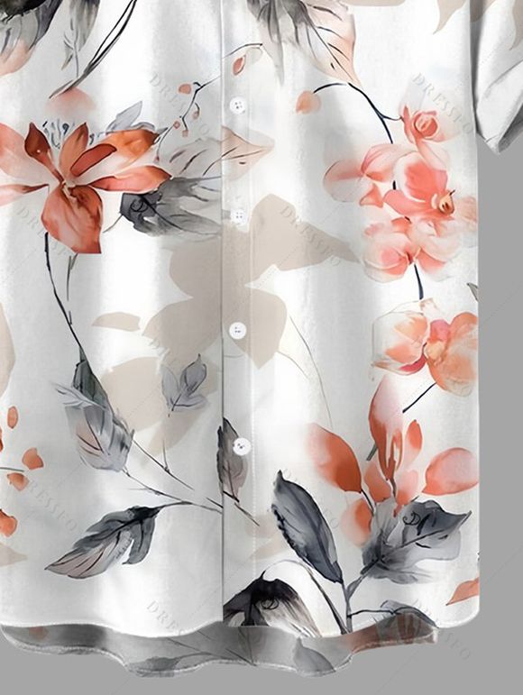 Chemise de vacances pour homme, imprimé aquarelle de fleurs et de feuilles, à boutons - Rose clair 5XL