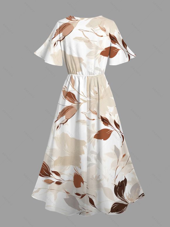 Robe de vacances à imprimé feuilles et fente, robe midi - Bronze M | US 6