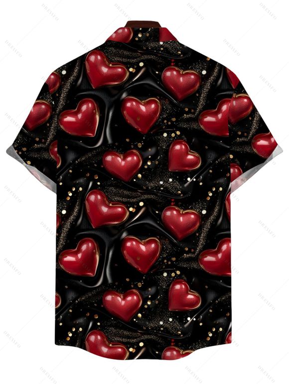 Chemise homme Saint-Valentin à imprimé cœur et sequins, boutonnée - Rouge Vineux 5XL