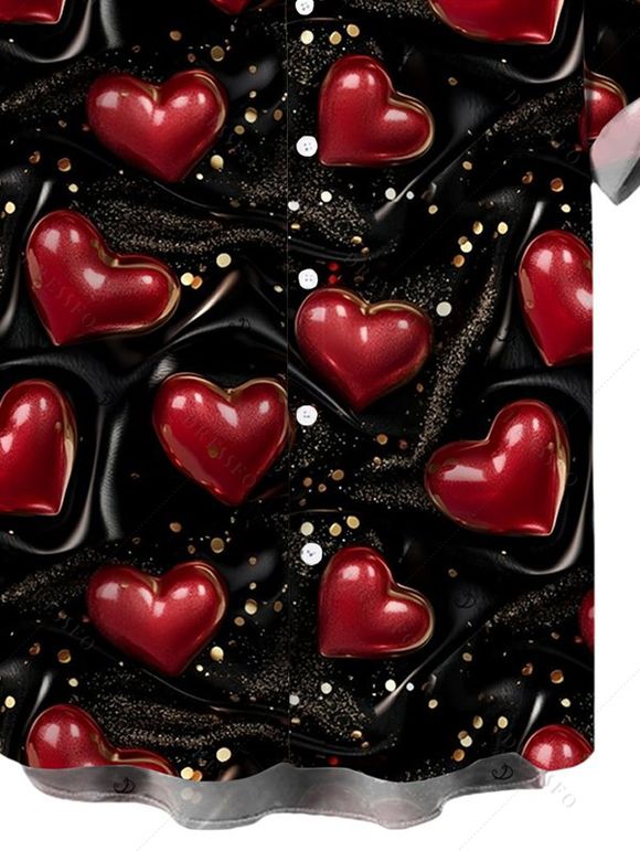 Chemise homme Saint-Valentin à imprimé cœur et sequins, boutonnée - Rouge Vineux 5XL