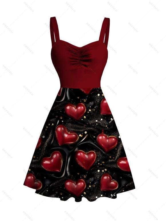 Valentine's Day Couple Outfit Heart Sequined Print Ruched Dress and Shirt Set - Rouge Vineux S | US 4