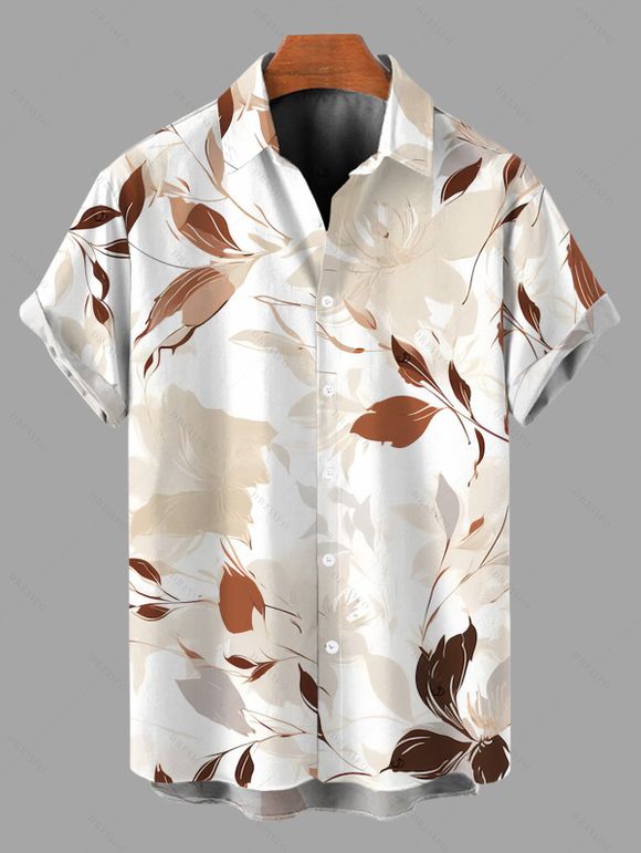 Vacation Couple Outfit Allover Leaf Pattern Slit Midi Dress and Shirt Set - Bronze S | US 4