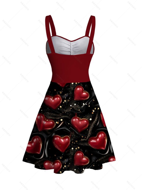 Valentine's Day Couple Outfit Heart Sequined Print Ruched Dress and Shirt Set - Rouge Vineux S | US 4