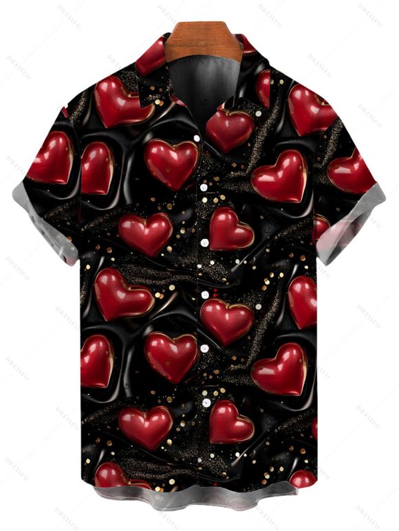 Valentine's Day Couple Outfit Heart Sequined Print Ruched Dress and Shirt Set - Rouge Vineux S | US 4