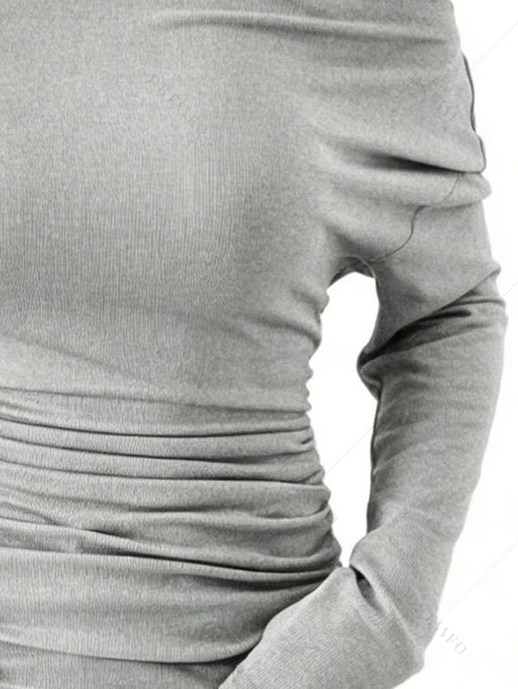 Haut uni à col asymétrique et manches longues froncées - Gris Clair XL | US 10