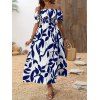 Vacation Couple Outfit Leaf Patten Off the Shoulder Slit Dress and Shirt Set - Bleu S | US 4