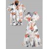 Vacation Couple Outfit Watercolor Flower Leaf Print Slit Dress and Shirt Set - Rose clair S | US 4