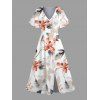 Vacation Couple Outfit Watercolor Flower Leaf Print Slit Dress and Shirt Set - Rose clair S | US 4