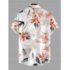 Vacation Couple Outfit Watercolor Flower Leaf Print Slit Dress and Shirt Set - Rose clair S | US 4