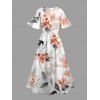 Vacation Couple Outfit Watercolor Flower Leaf Print Slit Dress and Shirt Set - Rose clair S | US 4