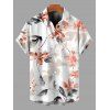 Vacation Couple Outfit Watercolor Flower Leaf Print Slit Dress and Shirt Set - Rose clair S | US 4