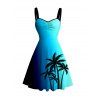 Vacation Couple Outfit Coconut Tree Pattern Ombre Ruched Dress and Shirt Set - Bleu S | US 4