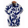 Men's Vacation Shirt Leaf Patten Button Up Shirt - BLUE S