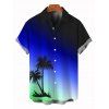 Chemise de plage pour homme, imprimé cocotier, dégradé de couleurs, boutons, style vacances - Bleu 5XL