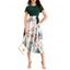 Robe de vacances midi à imprimé floral aquarelle colorblock et nœud papillon - Vert profond XL | US 10