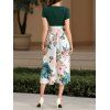 Robe de vacances midi à imprimé floral aquarelle colorblock et nœud papillon - Vert profond XL | US 10
