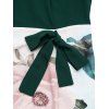 Robe de vacances midi à imprimé floral aquarelle colorblock et nœud papillon - Vert profond XL | US 10