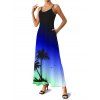 Robe de plage imprimée cocotiers, bretelles spaghetti dégradées - Bleu XXXXXL | US 20