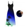 Robe de plage imprimée cocotiers, bretelles spaghetti dégradées - Bleu XXXXXL | US 20