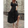 Robe de vacances unie à faux boutons et col en V, robe fatiguée - Noir XL | US 10