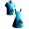 Vacation Couple Outfit Coconut Tree Pattern Ombre Ruched Dress and Shirt Set - Bleu S | US 4
