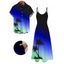 Beach Couple Outfit Coconut Tree Print Ombre Spaghetti Strap Dress and Shirt Set - Bleu S | US 4