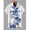 Chemise de vacances pour homme à motif de feuilles et de fleurs, boutonnée - Bleu profond 5XL