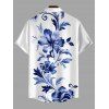 Chemise de vacances pour homme à motif de feuilles et de fleurs, boutonnée - Bleu profond 5XL
