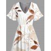 Robe de vacances à imprimé feuilles et fente, robe midi - Bronze M | US 6
