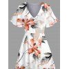 Robe de vacances mi-longue fendue à imprimé aquarelle de fleurs et de feuilles - Rose clair XXL | US 14