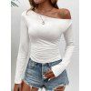 Haut uni à col asymétrique et manches longues froncées - Blanc L | US 8