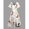 Vacation Couple Outfit Allover Leaf Pattern Slit Midi Dress and Shirt Set - Bronze S | US 4