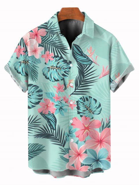 Chemise de vacances pour homme à imprimé floral tropical et feuilles, boutonnée