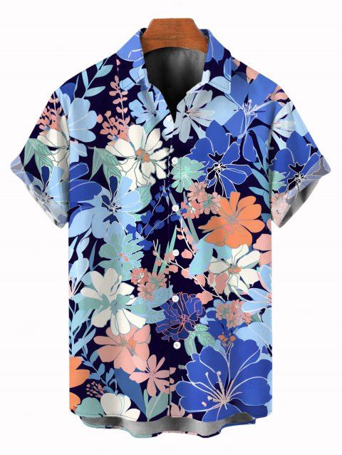 Chemise de vacances pour homme à motif floral intégral, boutonnée