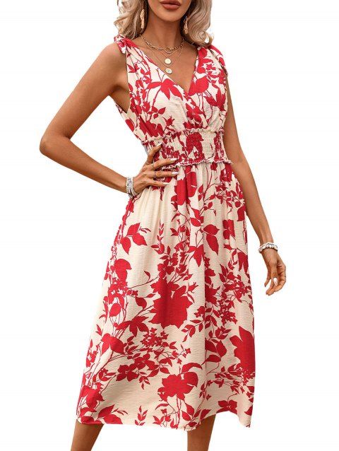 Robe de vacances imprimée érable à nœud papillon, robe midi cache-cœur