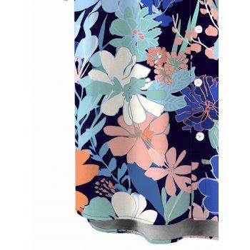 Vacation Couple Outfit Allover Flower Pattern Ruched Dress and Shirt Set