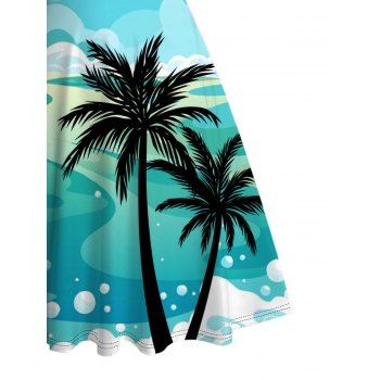 Vacation Dress Coconut Tree Beach Landscape Print Ruched Mini Dress