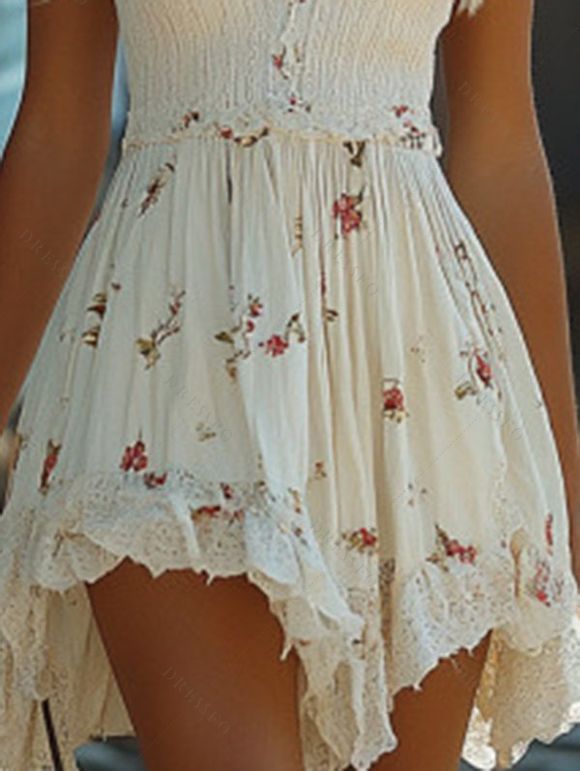 Robe vintage à imprimé floral discret et ourlet asymétrique - Blanc XXL | US 12