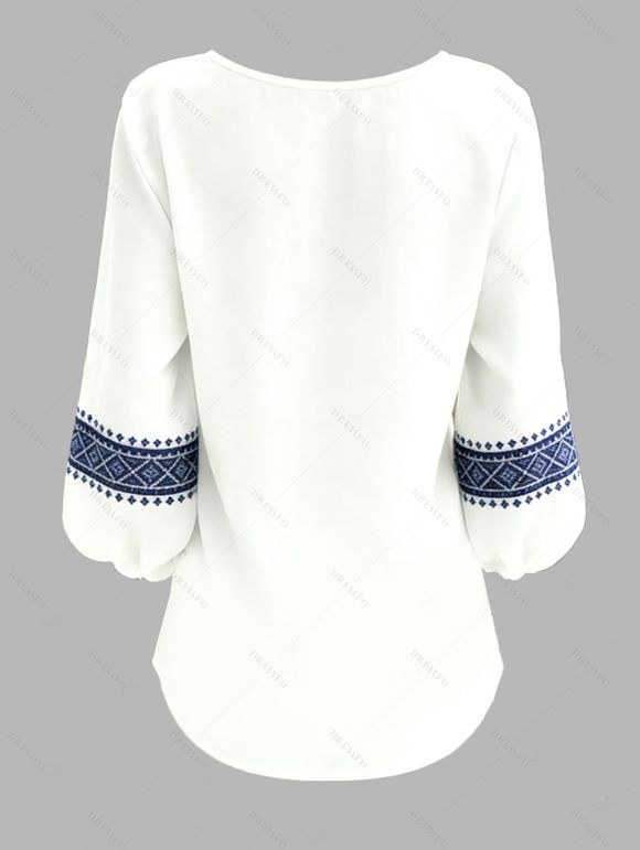 Chemise ethnique à imprimé géométrique, col en V et manches lanternes - Blanc XXXXXL | US 20