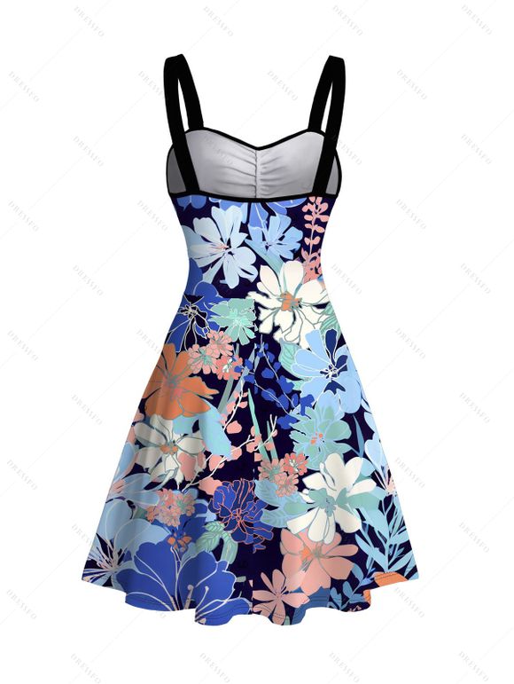 Robe de vacances mini froncée à imprimé floral intégral - Bleu Marine XL | US 12