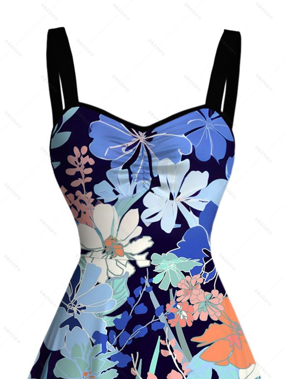Robe de vacances mini froncée à imprimé floral intégral - Bleu Marine XL | US 12