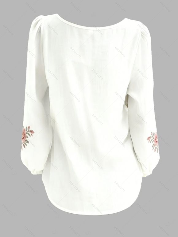 Chemise de vacances à imprimé feuilles de rose, col en V et manches lanternes - Blanc XXXXXL | US 20