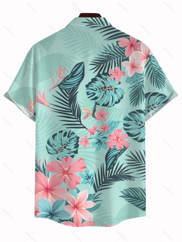 Vacation Couple Outfit Tropical Leaf Floral Print Slit Dress and Shirt Set - Vert clair S | US 4