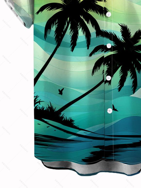 Vacation Couple Outfit Coconut Tree Mountain Landscape Print Dress and Shirt Set - Vert clair S | US 4