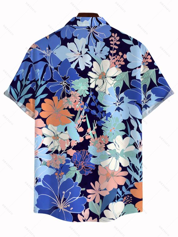 Vacation Couple Outfit Allover Flower Pattern Ruched Dress and Shirt Set - Bleu profond S | US 4