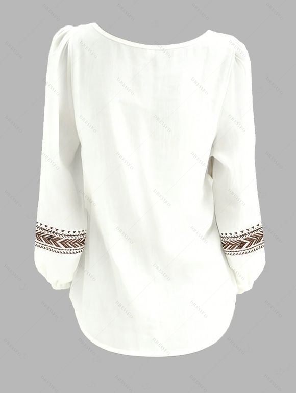 Chemise vintage à imprimé ethnique flèche, col en V et manches lanternes - Blanc L | US 8-10