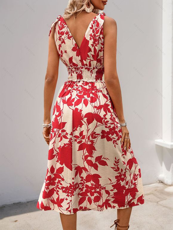Robe de vacances imprimée érable, nœud papillon, robe midi cache-cœur - Rouge XL | US 10