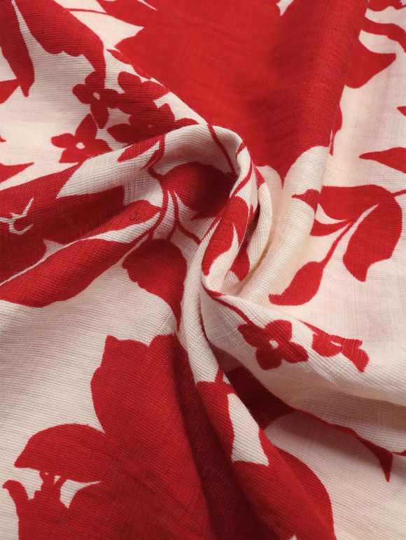 Robe de vacances imprimée érable, nœud papillon, robe midi cache-cœur - Rouge XL | US 10